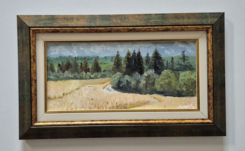 Oil on hardboard - Through the wheat field, beautiful