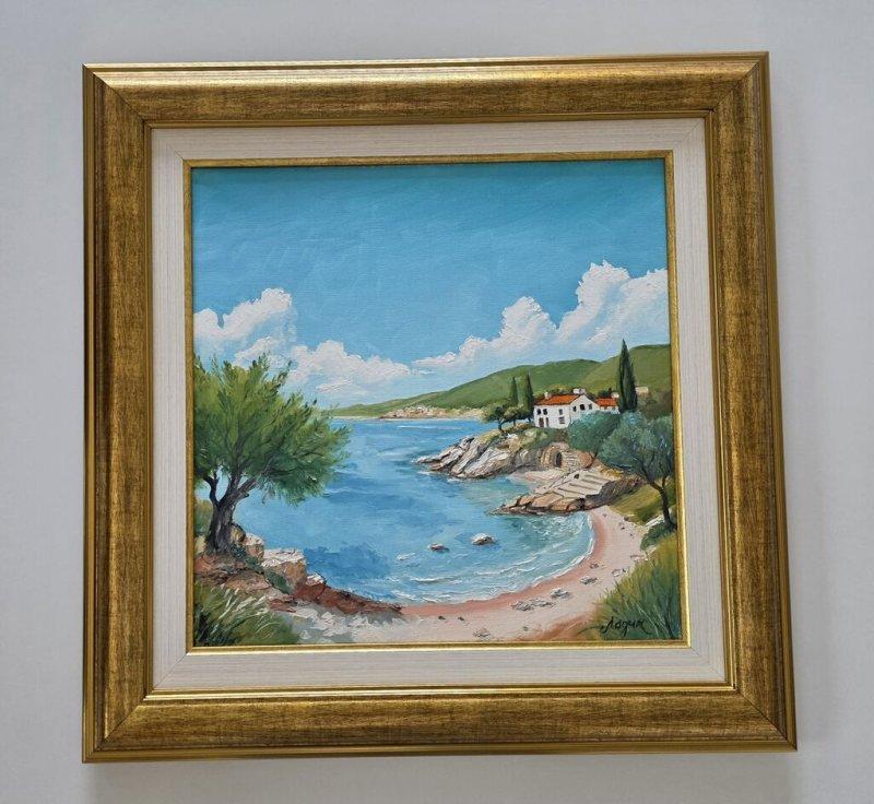 Ulje na platnu - Pogled na plazu, prelepo, Slika Dusko Dule