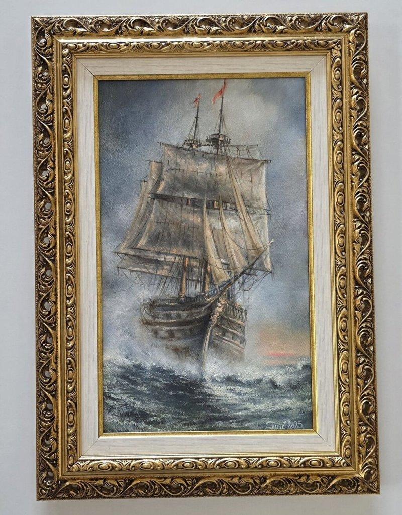 Oil on canvas - Royal Ship, a beautiful painting, Painting Dusko Dule