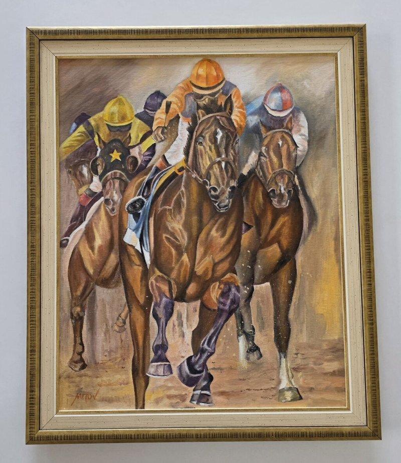 Oil on canvas - Horse races, beautiful