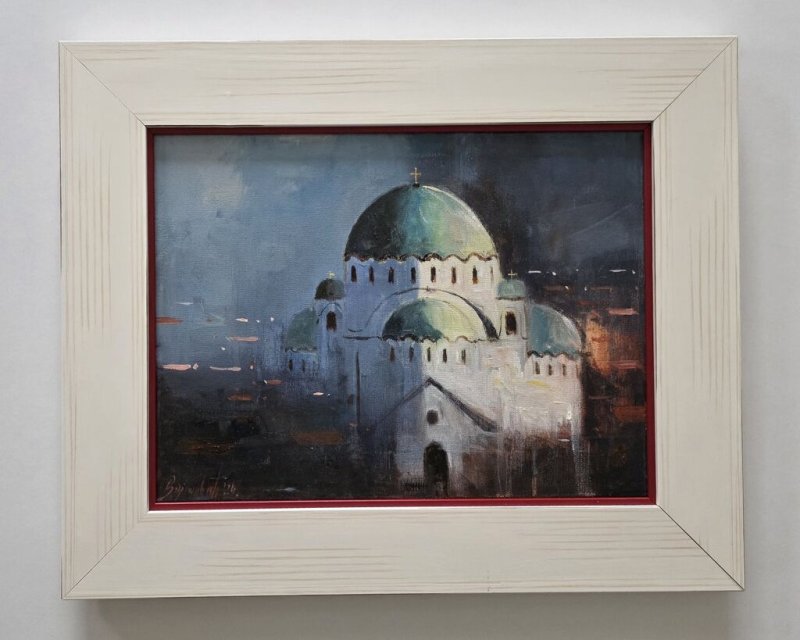Oil on canvas - Night above the Temple, beautiful picture, Painting Dusko Dule