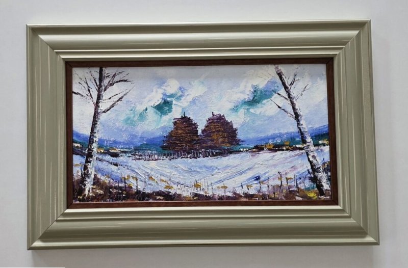 Oil on canvas - Winter day, beautiful picture