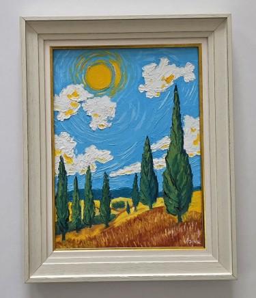 Oil on canvas - Scent of cypress, beautiful painting