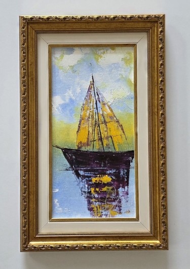 Oil on canvas - Boat on the sea, beautiful