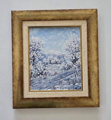 Oil on hardboard - Snowy idyll, a beautiful picture