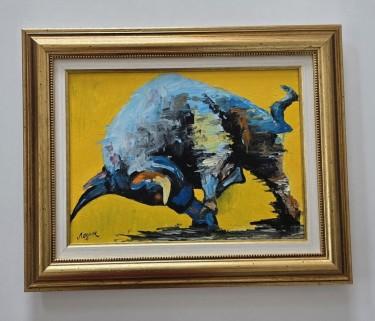 Oil on canvas - Portrait of a bull, beautiful