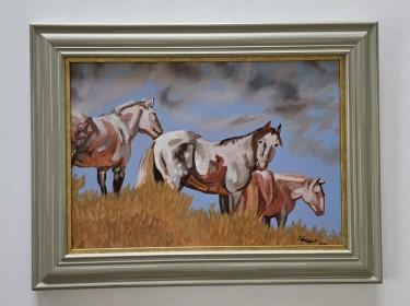Oil on cardboard - Horses