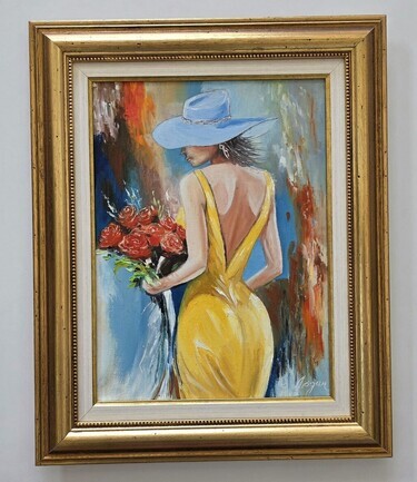 Oil on canvas - Lady with Roses, beautiful