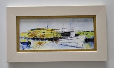 Ulje na platnu - Tisina pristanista, prelepo, Slika Dusko Dule