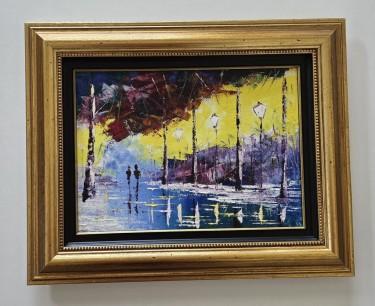 Oil on canvas - Walk under the lantern, beautiful, Painting Dusko Dule