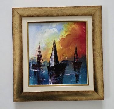 Oil on canvas - Red sky, calm harbor