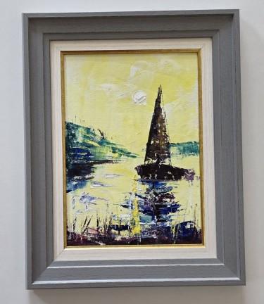 Oil on canvas - Morning and a sailboat, a beautiful picture