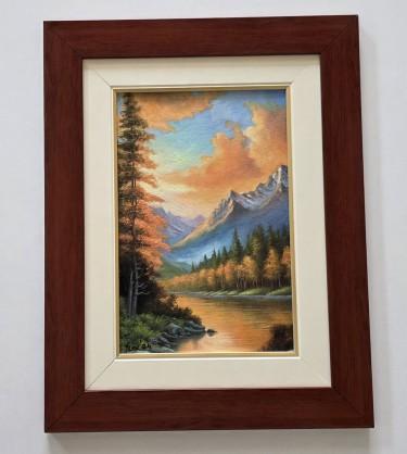 Oil on canvas - Sunset in the mountains