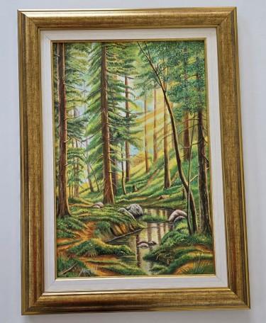 Oil on canvas - Golden light of the forest, beautiful, Painting Dusko Dule