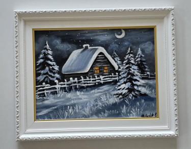 Oil on canvas - The Warmth of a Winter Home