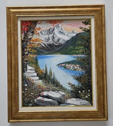 Oil on canvas - Autumn at the Mountain Lake