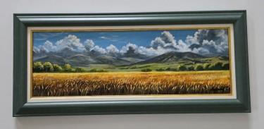 Oil on canvas - Harvest at the Foot of the Mountain