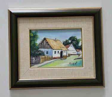 Oil on masonite - Village Peace - Miniature
