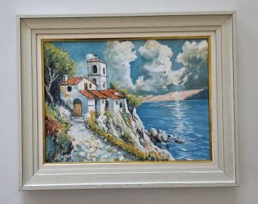 Oil on canvas - Church above the sea, beautiful