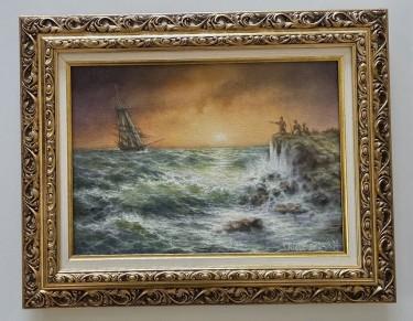 Oil on canvas - Sunset and Restless Sea
