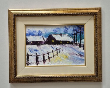 Oil on canvas - Winter evening, beautiful painting