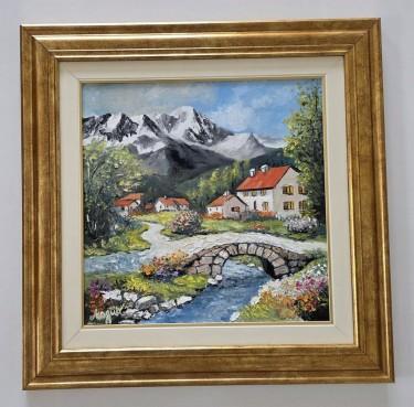 Oil on canvas - A small mountain village, Painting Dusko Dule