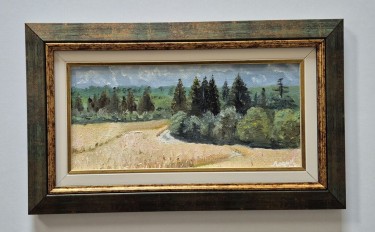 Oil on hardboard - Through the wheat field, beautiful
