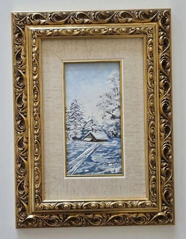Oil on hardboard - House in the snow - Miniature