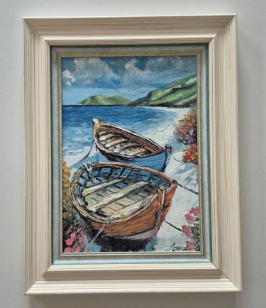 Oil on hardboard - Two boats, a beautiful picture