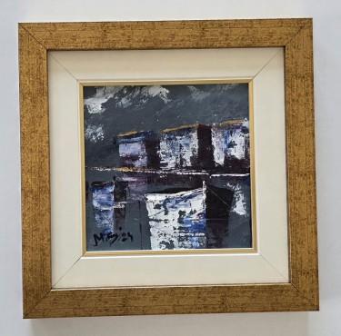 Oil on canvas - Sea at night - Miniature