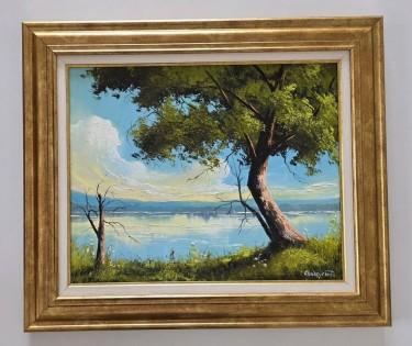 Oil on canvas - Peace by the Lake, a beautiful painting