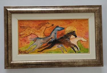 Oil on canvas - Horses and sunset
