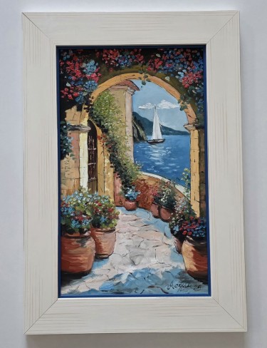 Oil on hardboard - Landscape from the sea 2, beautiful