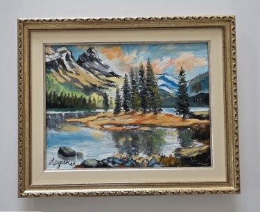 Oil on canvas - Mountain lake, beautiful
