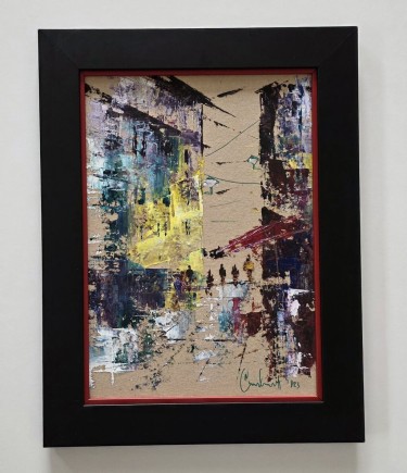 Oil on cardboard - The City, a beautiful painting