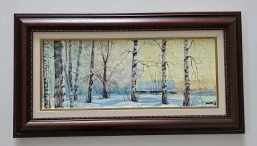 Oil on canvas - House in the snow, beautiful