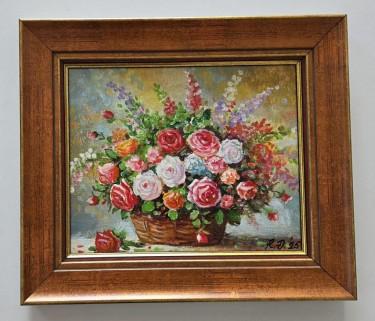 Oil on hardboard - Basket of Spring, beautiful