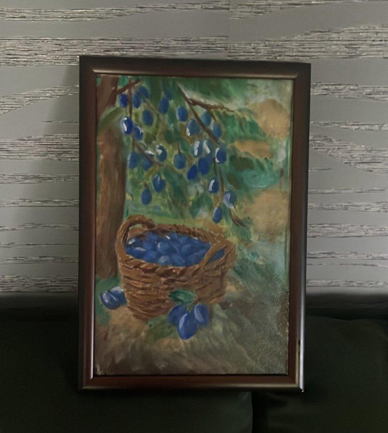 Basket of plums, Painting Biljana Pejcic