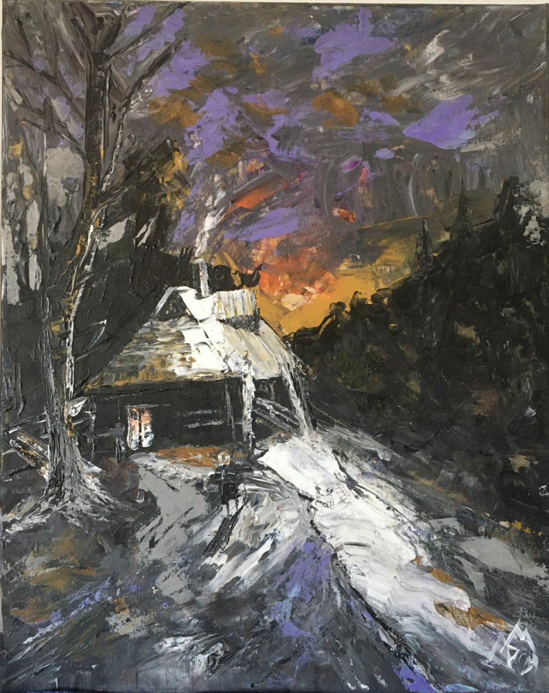 hut at the end of the village, Painting Ljuba Mihajilovic