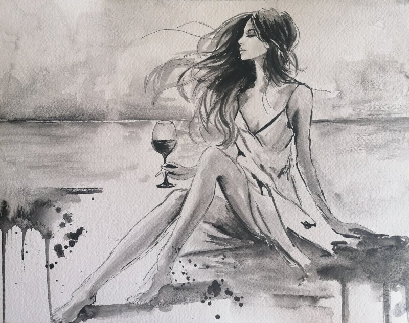 On the beach, Painting Zorica Bugarski