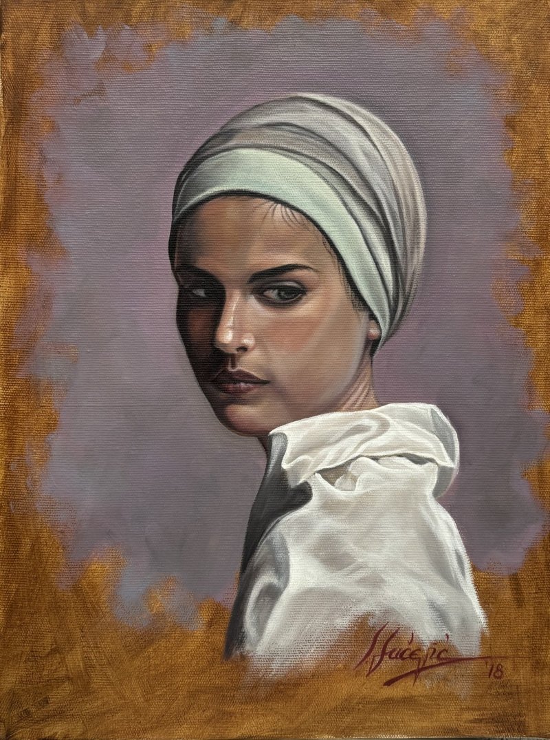 A girl with a scarf, Painting Stevan Sucevic