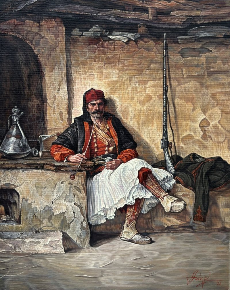 Warrior at the fireplace