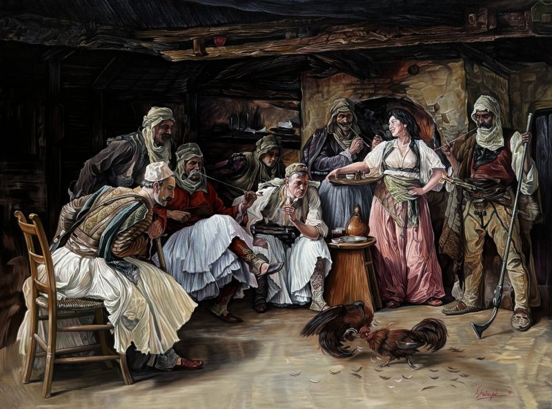 Cockfight, Painting Stevan Sucevic