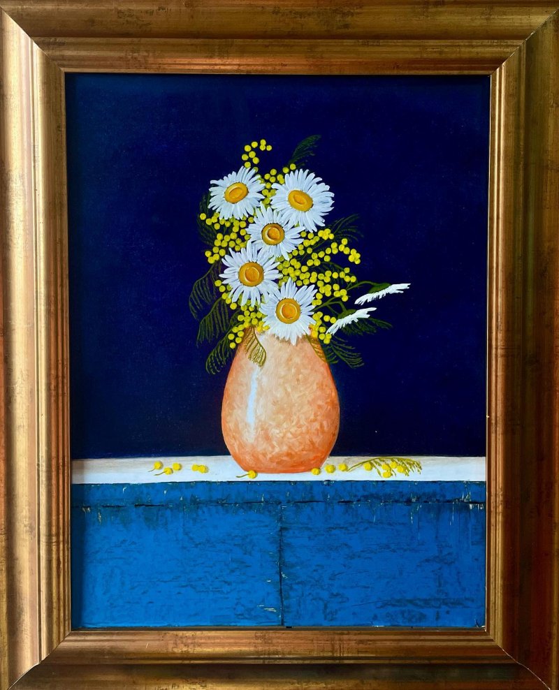 vase with mimosa, Painting Marin Kushinski