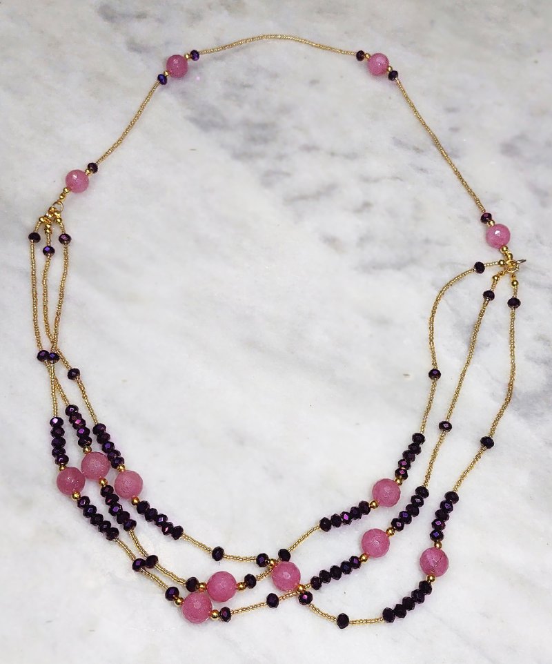 Gold-plated necklace with jade and crystals, Handicraft Stasa Kovacevic