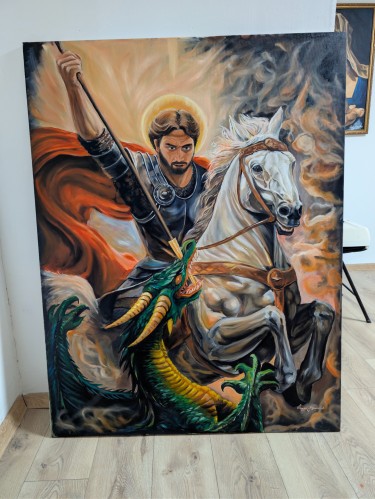 „Sveti Georgije Pobedonosac – ubija zmaja, ulje na platnu 100×130cm“