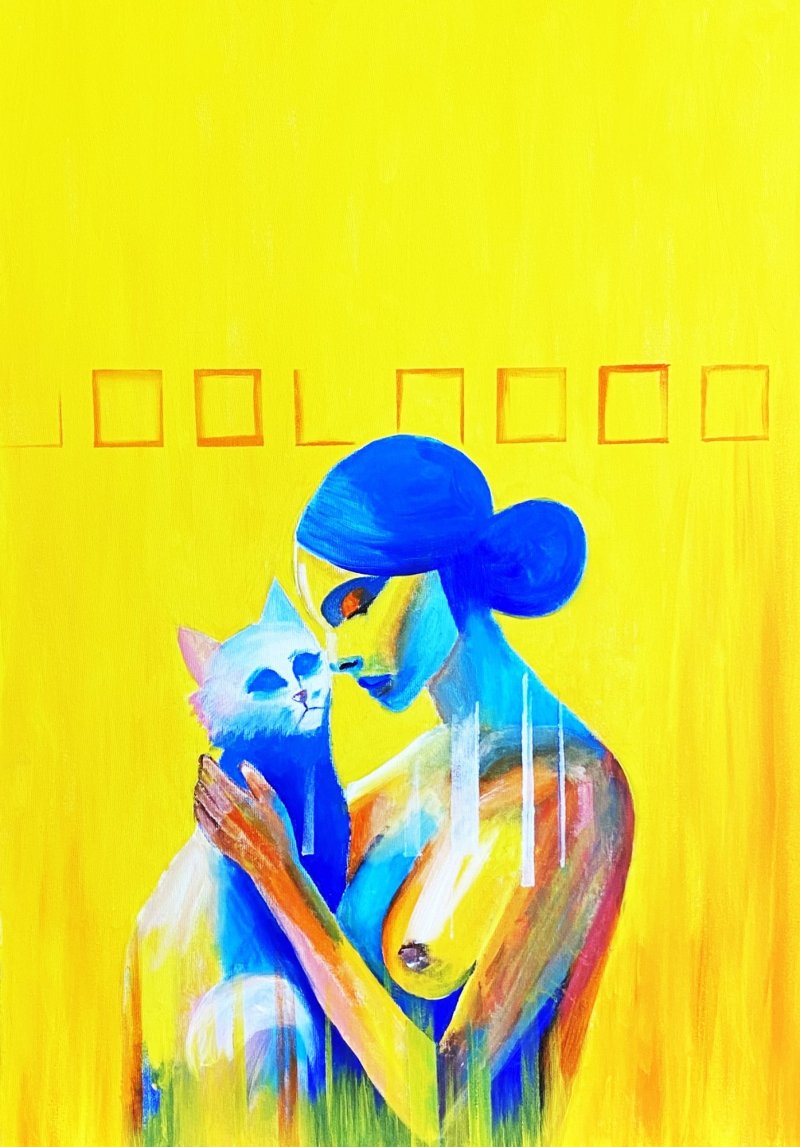 Woman with cat, Painting David Dave Šoltes