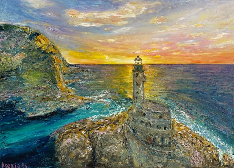 LIGHTHOUSE ON SAKHALIN ANIVA, Painting KSENIIA  Stafeeva