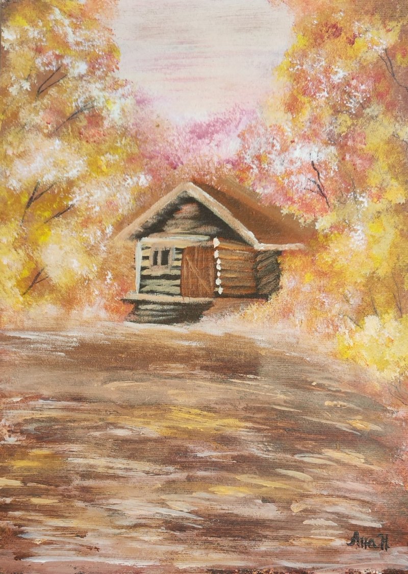 Log cabin, Painting Snežana Nedeljković