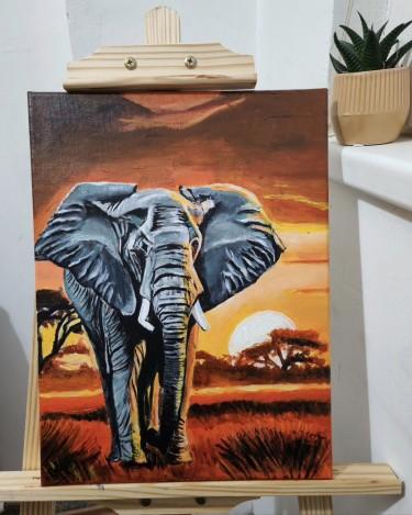 A stray elephant somewhere in nature, Painting Emilija Radovanovic
